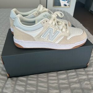 New Balance Cream, White & Light Blue Sneakers
